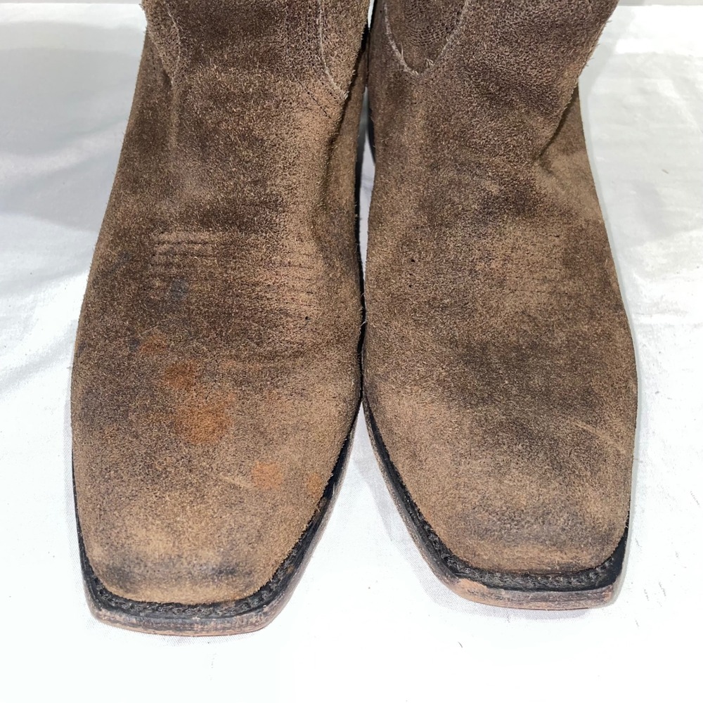 Moon Shine Brown Suede Western Cowboy Boots Square Toe Block Heel Pull On Boots - Picture 6 of 13